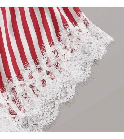 Tops Pajamas Set- New Women V-Neck Silk Lace Sexy Stain Trim Camisole Pajamas Sleepwear Shorts Set - Red - C118XXDQHS5 $10.69