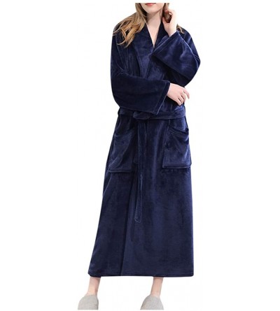 Robes Womens Warm Robe- Shawl Collar Lightweight Bathrobe Plus Size Sleepwear Loungewear L-XXXL - Navy - CN1942C8QRG $41.11