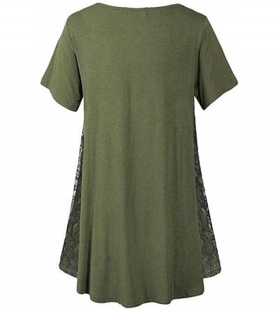 Bras Womens Plus Size Loose Blouse Lace Splice Short Sleeve O-Neck Casual Shirt Tops Tunics - Army Green - CO193K4KCRO $19.26