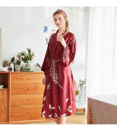 Robes Women's Satin Robe Long Kimono Bathrobe Short Sleeve V-Neck Nightgown - Wine - C618Q0R9KO7 $30.14