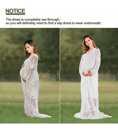 Nightgowns & Sleepshirts Women's Long Sleeve V Neck White Lace Floral Maternity Gown Maxi Photography Dress - White - CP18HDH...