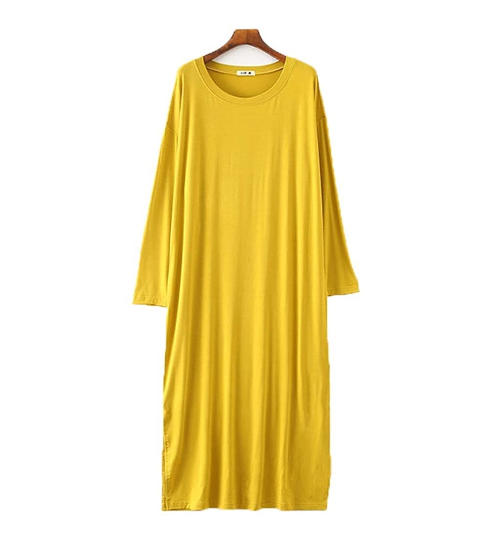 Nightgowns & Sleepshirts Women's Nightgowns Long Sleeve Sleepwear Comfy Sleep Shirt Cotton Scoop Neck Nightshirt One Size - Y...