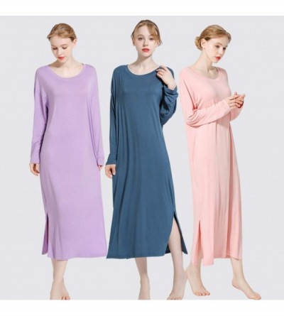 Nightgowns & Sleepshirts Women's Nightgowns Long Sleeve Sleepwear Comfy Sleep Shirt Cotton Scoop Neck Nightshirt One Size - Y...