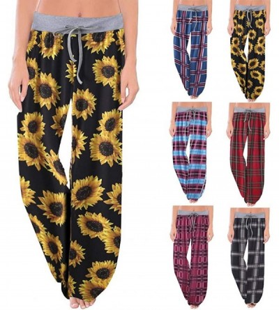 Bottoms Sweatpants for Women Plus Size-Comfy Casual Floral Print Pajama Drawstring High Waist Palazzo Lounge Pants Wide Leg -...