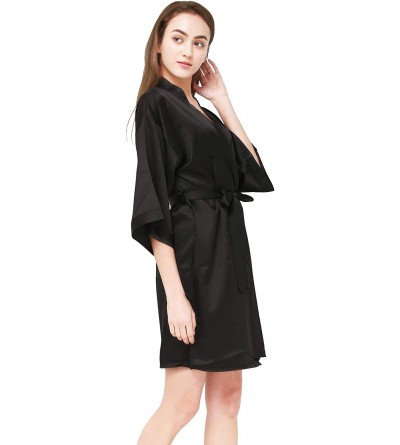 Robes Women's Satin Robe-Silky Kimono Bathrobe for Bride Bridesmaids-Wedding Party Loungewear Short - Black(sxbn) - CY189Y85S...