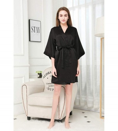 Robes Women's Satin Robe-Silky Kimono Bathrobe for Bride Bridesmaids-Wedding Party Loungewear Short - Black(sxbn) - CY189Y85S...