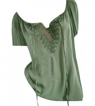 Thermal Underwear Blouse for Women Feather Print V-Neck Blouse Pullover Tops Plus Size Shirt - Z Green - CH18SO595OD $23.75