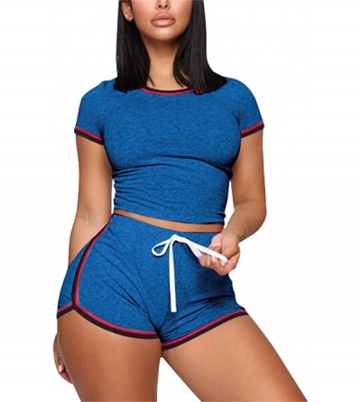 Sets Two Piece Outfits for Women - Sexy Pajamas Crop Tops Workout Shorts Sweatsuits Sets - Stripe Blue3 - C0198Q42CD4 $26.17