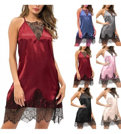 Tops Womens Sleepwear New Sexy Satin Lace Silk Pajamas Nightdress Lingerie Underwear Chemise Mini Teddy Nightgown Beige - CN1...