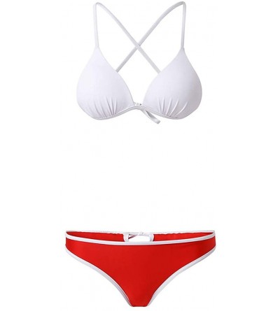 Thermal Underwear Womens Push Up Padded Bra Halter Neck Bikini Set Swimsuit Two Pieces Bathing Suit Swimwear Beachwear - Whit...
