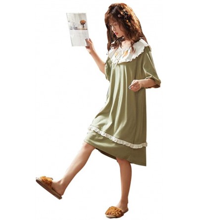 Nightgowns & Sleepshirts Women's Short Sleeve Nightgowns Printed Sleepshirt Negligee Sleepwear - 1303 Green - CR197EO83A4 $25.53