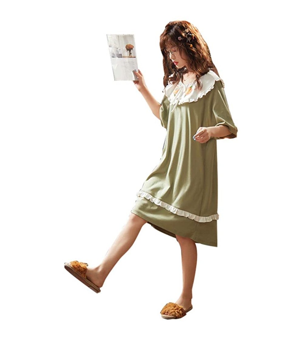 Nightgowns & Sleepshirts Women's Short Sleeve Nightgowns Printed Sleepshirt Negligee Sleepwear - 1303 Green - CR197EO83A4 $25.53