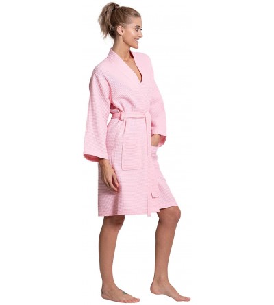 Robes Linen Lightweight Knee Length Waffle Kimono Bath and Spa Robe - Blush-customized - CS197SXDU6I $26.41