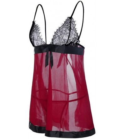 Tops Sling Lace Halter Pajamas Nightdress Fashion New Plus Size Underwear Backless Pajamas - Wine - CB18TYI6EO7 $12.23