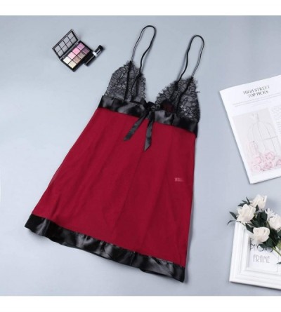 Tops Sling Lace Halter Pajamas Nightdress Fashion New Plus Size Underwear Backless Pajamas - Wine - CB18TYI6EO7 $12.23