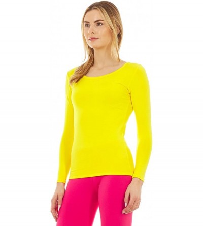 Thermal Underwear Women's Ultra Soft Scoop Neck Thermal Underwear Shirt Long Johns Top with Fleece Lined - Yellow - CG18AQN57...