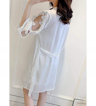 Robes Women's Sleepdress Lace 2 Piece Outfits Sleepwear Sexy Robe Nightgown Pajama - White - CI19CT2UAW2 $38.09