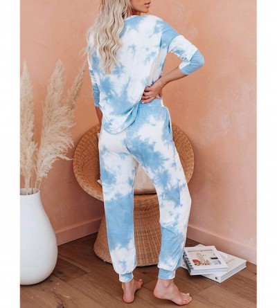Sets Women's Cozy Tie Dye Printed Knit Jumpsuit Loungewear Sleepwear Pajamas Long Joggers Pajamas Set - A Blue - CJ197AO7MQX ...