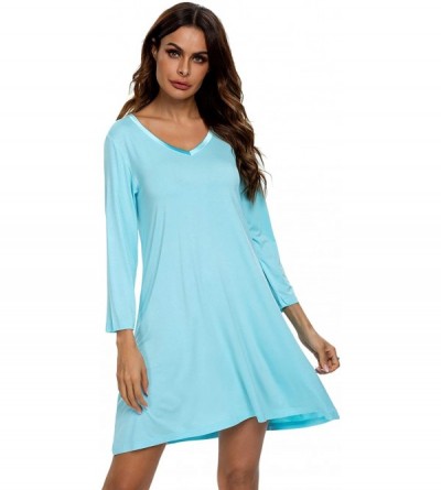 Nightgowns & Sleepshirts Womens Nightgown Modal Sleep Shirt Long Sleeve V Neck Comfy Soft Pajama Sleepwear - Aqua - C8196UL4W...