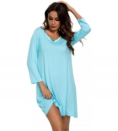 Nightgowns & Sleepshirts Womens Nightgown Modal Sleep Shirt Long Sleeve V Neck Comfy Soft Pajama Sleepwear - Aqua - C8196UL4W...