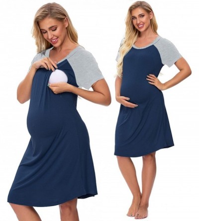 Nightgowns & Sleepshirts Womens Maternity Sleepwear Nursing Nightgown Labor Hospital Gown Short Sleeve Breastfeeding Lounge D...