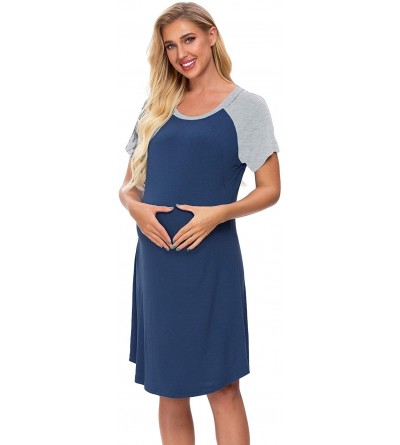 Nightgowns & Sleepshirts Womens Maternity Sleepwear Nursing Nightgown Labor Hospital Gown Short Sleeve Breastfeeding Lounge D...