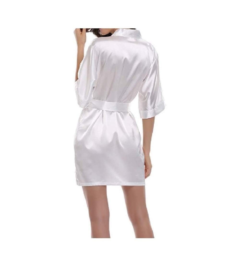 Robes Women Solid Colored Cardi Short Wrap Robe Wrap Loungewear Sleep Robe White S - White - CW19DCTCK7D $26.23
