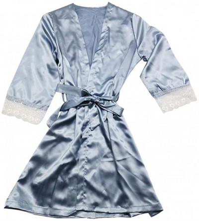 Thermal Underwear Women Sexy Satin Silk Pajamas Lingerie Lace Sleepwear Short Sleeve Underwear S-3XL - B-light Blue - CF1944L...