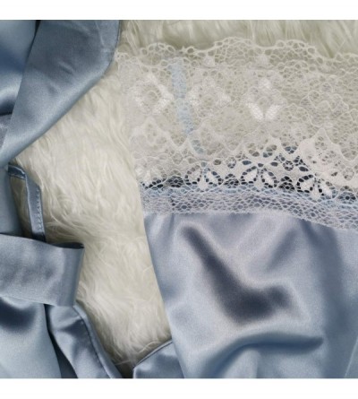 Thermal Underwear Women Sexy Satin Silk Pajamas Lingerie Lace Sleepwear Short Sleeve Underwear S-3XL - B-light Blue - CF1944L...