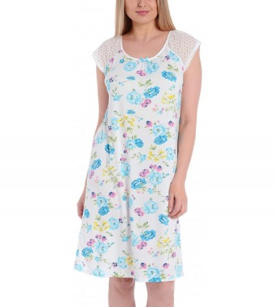 Nightgowns & Sleepshirts Womens Silky Short Sleeve Floral Print Nightgowns - Turquoise - C319E7US249 $16.32