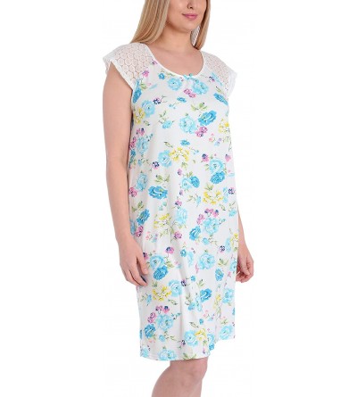 Nightgowns & Sleepshirts Womens Silky Short Sleeve Floral Print Nightgowns - Turquoise - C319E7US249 $16.32