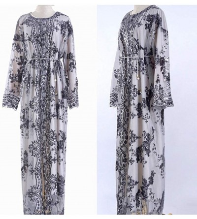 Robes Women Muslim Dress- Embroidered Sequins Abaya Islamic Jilbab Cardigan Long Robe - Grey - C4198HD6CE0 $26.24