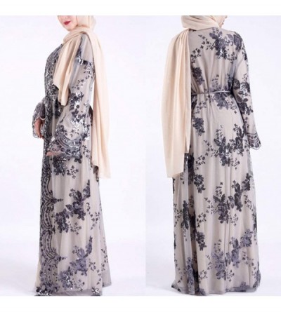 Robes Women Muslim Dress- Embroidered Sequins Abaya Islamic Jilbab Cardigan Long Robe - Grey - C4198HD6CE0 $26.24