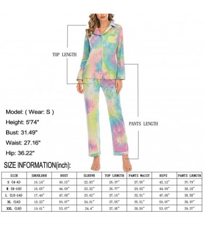 Sets Women's Two-Piece Classic Knit Pajama Sets Long Sleeve Button Down Sleepwear - Tie-dye Yellow - CN19D0HNELE $23.02