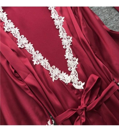 Nightgowns & Sleepshirts Women's 5pcs Pajama Set Cami Dress Thin Strap Dress-Home Wear Clothes - Wine - CE1943IQG0M $25.29