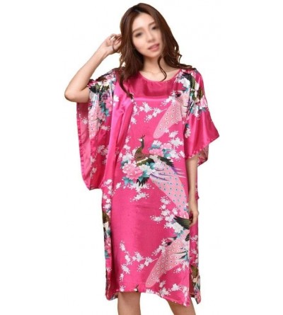 Robes Summer Hot Pink Very Beautiful Silk Rayon Home Dress Women Summer Nightdress Sleepshirt Robe Gown Kimono Bathrobe One S...
