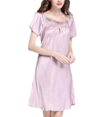 Nightgowns & Sleepshirts Summer Loungewear Satin Short Sleeve Soft Nightwear Nightgown - 3 - CK19DDAOTZD $16.73