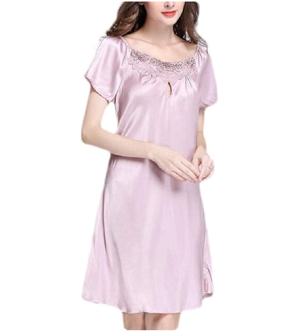 Nightgowns & Sleepshirts Summer Loungewear Satin Short Sleeve Soft Nightwear Nightgown - 3 - CK19DDAOTZD $16.73