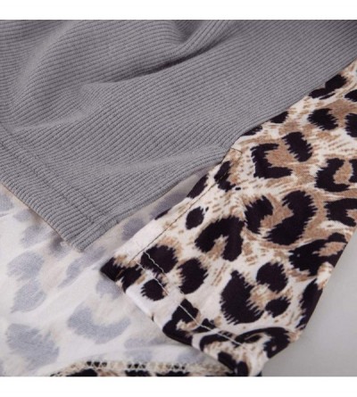 Nightgowns & Sleepshirts Womens Leopard Short Sleeve Twist Knot Patchwork O-Neck Casual Tunic Tops - J-gray - C8195Q28MLQ $17.79