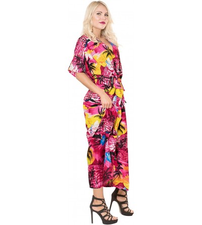 Nightgowns & Sleepshirts Women's One Size Kaftan Kimono Dresses Loungewear Cover Ups Drawstring - Pink_f246 - CB17AZOEAH9 $24.82