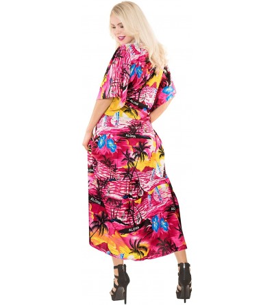 Nightgowns & Sleepshirts Women's One Size Kaftan Kimono Dresses Loungewear Cover Ups Drawstring - Pink_f246 - CB17AZOEAH9 $24.82