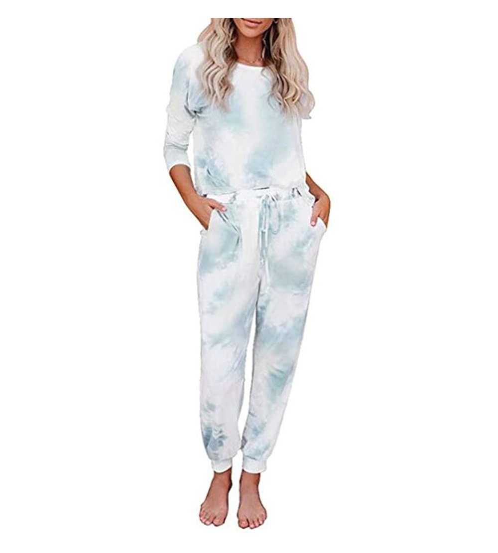 Sets Women's Tie Dye Printed Pajamas Loungewear Long Sleeve Tops and Pants PJ Sets Nightwear Sleepwear - 01-green - CU199RC0L...
