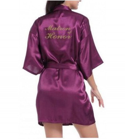 Robes Women Bathrobe Letter Bride Bridesmaid Mother of The Bride Maid of Honor Matron Robes Bridal Dressing Gown - Purple Mat...