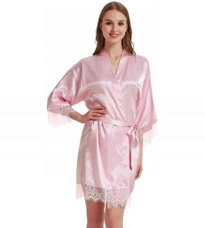 Robes Bride Robes White Lace Bridal Party Robes Rhinestone Satin for Women - Maid of Honor Pink Lace - CZ18HW88E2H $45.82