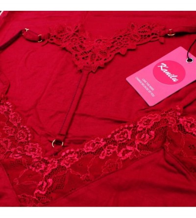 Nightgowns & Sleepshirts Women Modal Sleepwear Sexy lace Nightwear V Neck Full Slip Nightgown(5 Size S M L XL XXL) - Wine Red...