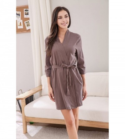 Robes Women's Soft Cotton Bathrobe Robe Size RHW2776 - Coffee - C717YUOYLIZ $18.84