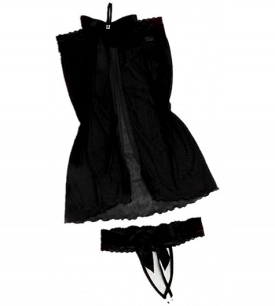 Baby Dolls & Chemises Women's Intimates Lingerie Lace Bow Halter Babydoll Sleepwear Naughty Bodysuit Dress-Underpant Set - Bl...