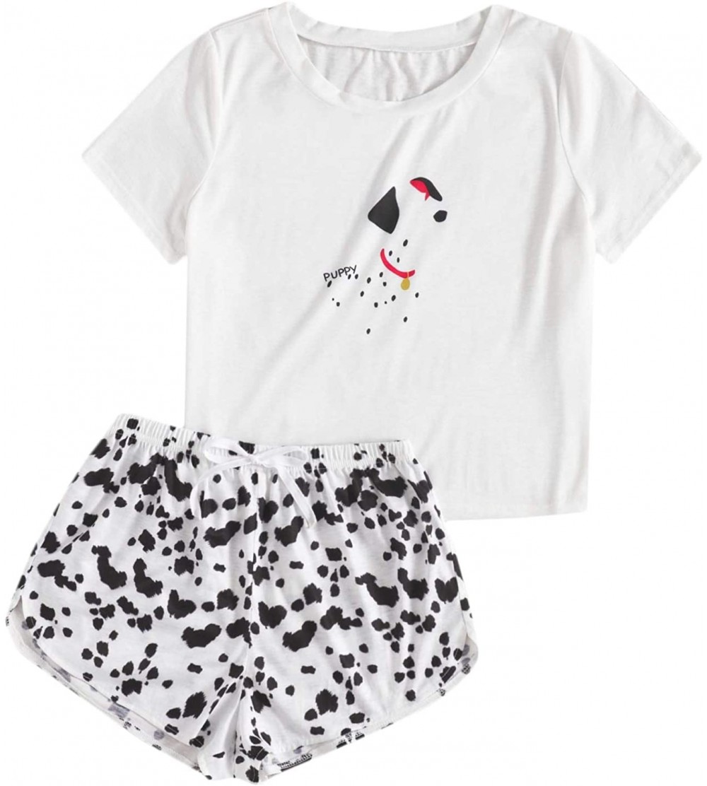 Sets Women Short Sleeves Round Neck PJ Pajamas Sets Sleepwear Loungewear - Multicoloured - CQ19DAG585Q $26.33