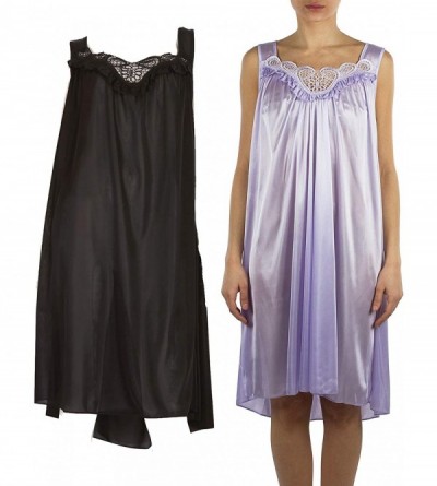 Nightgowns & Sleepshirts 2 Pack of Silky Lace Accent Sheer Sleeveless Nightgowns - Medium to 4X Available (9006) - Pack D - C...