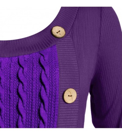 Thermal Underwear Plus Size Women O-Neck Long Sleeve Solid Botton Pachwork Asymmetric Tops Sweater - Purple - CR192A8N9K7 $23.29